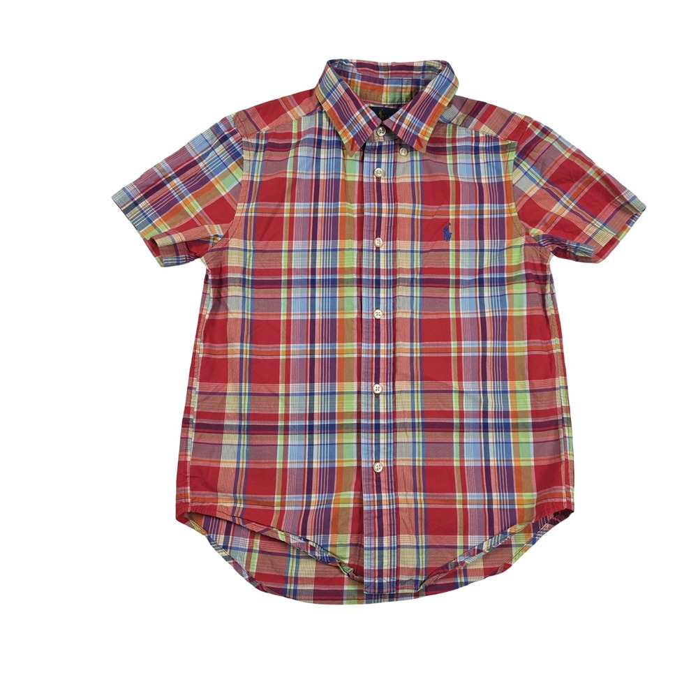 Polo Ralph Lauren Kids Plaid Short Sleeve Button Down Shirt Red Blue Multi-Color